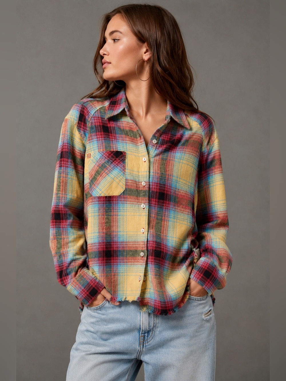 BDG XS Plaid Button Front Flannel Shirt Skater Boho Grunge Indie Festival Top O